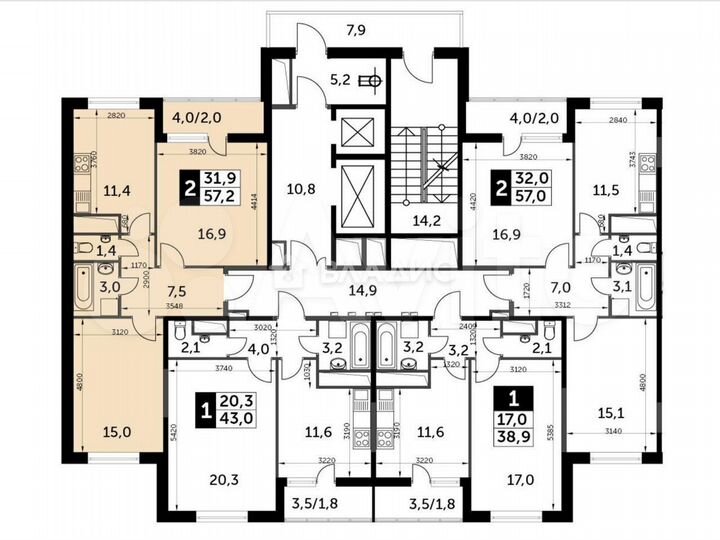 2-к. квартира, 57,2 м², 22/25 эт.