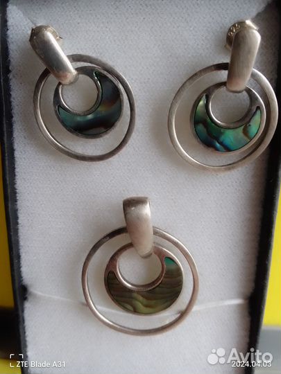 Серьги + кулон. Натур.перламутр.Серебро 925