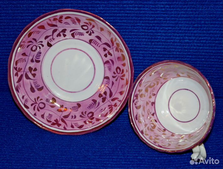 Чайная пара Англия Sunderland lustreware 19 век