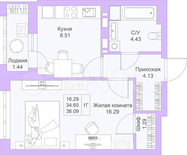 1-к. квартира, 36,1 м², 11/25 эт.
