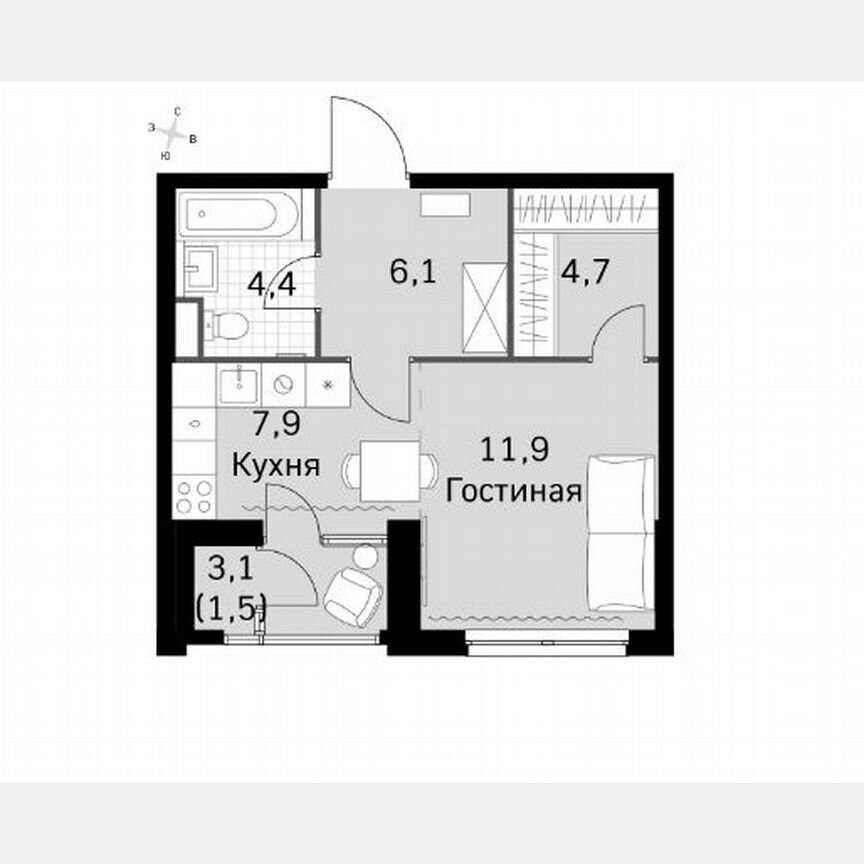 1-к. квартира, 34 м², 20/30 эт.