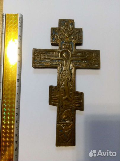 Крест-распятие меднолитой 18-19 век. Эмали
