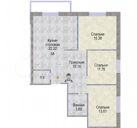 3-к. квартира, 89,5 м², 3/9 эт.