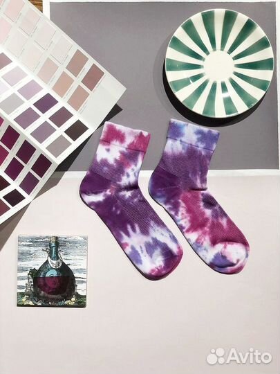 Носки женские, окрашенные вручную. тай-дай