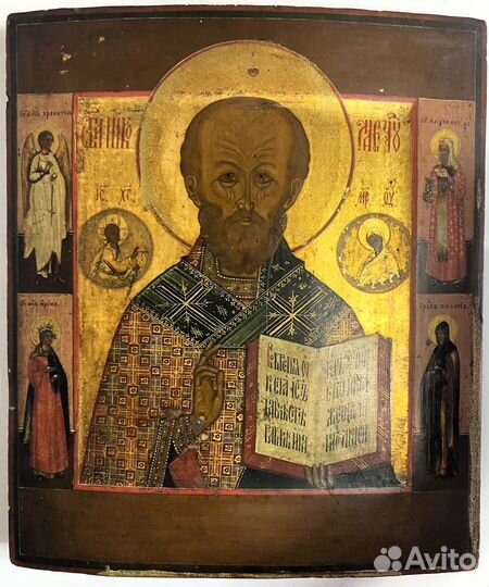 Старинная икона святой Николай с Палеосными святым