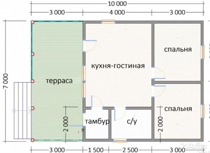 Дачный каркасный дом 10х7м