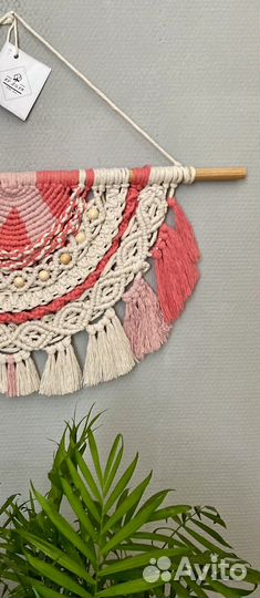 Макраме панно бело-роз 58*30 см