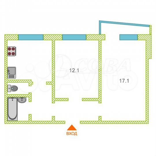 2-к. квартира, 50,8 м², 9/9 эт.