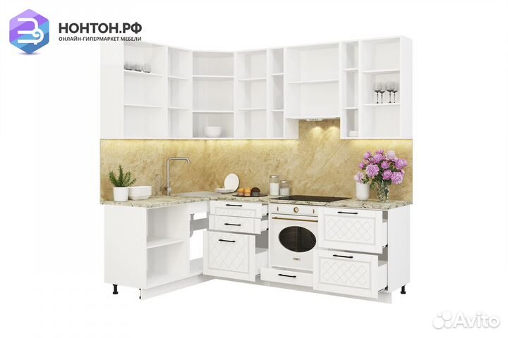 Кухня угловая Барселона 1.6 на 2.4 м голубой тик