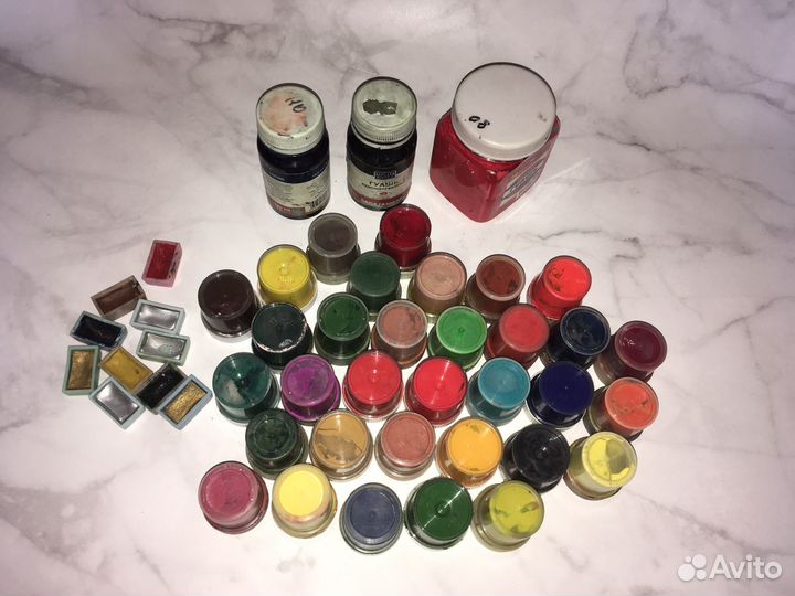 Набором: б/у краски акварельные, гуашь