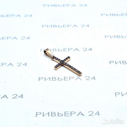 Золотая подвеска крестик с фианитами 585 проба 0.95 грамм