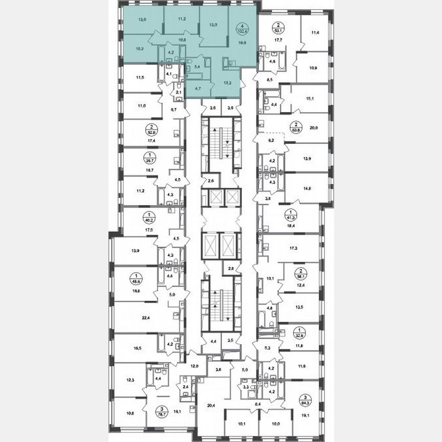 4-к. квартира, 102,4 м², 19/20 эт.