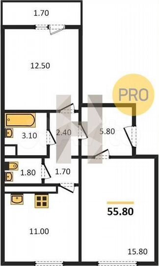 2-к. квартира, 55,8 м², 3/17 эт.