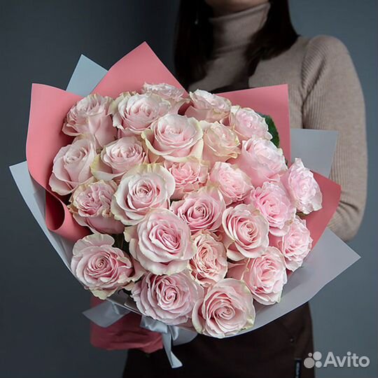 Букет из 25 розовых роз «Пинк Мондиаль», 60 см