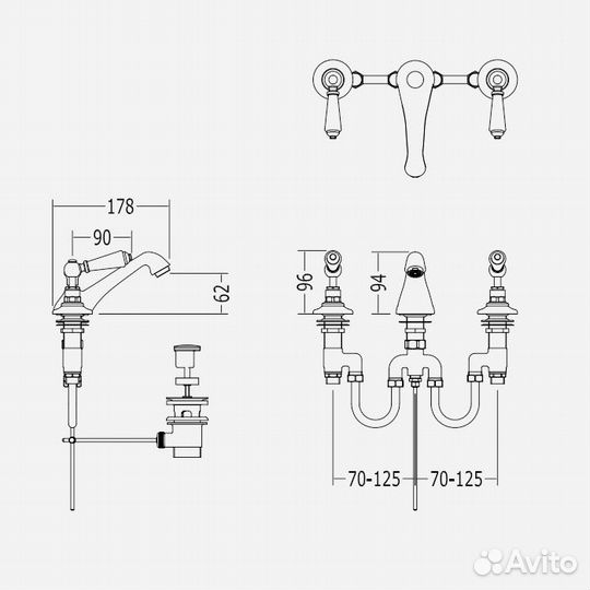 Devon Dandy Смеситель для раковины на 3 отв., с д