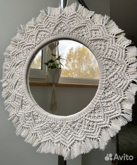 Зеркало круглое панно макраме декор интерьера