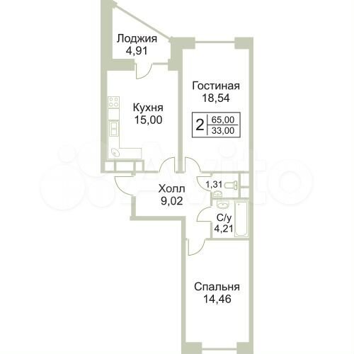 2-к. квартира, 66 м², 5/17 эт.