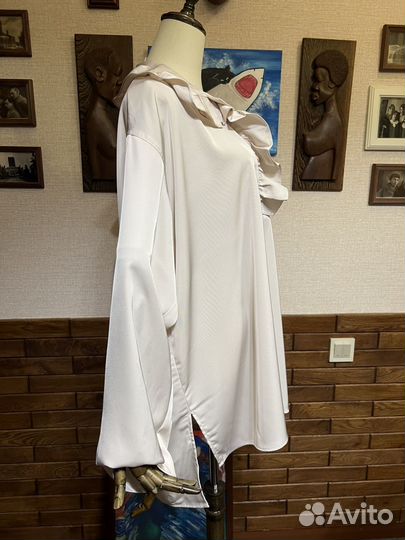 Блузка женская большой размер оверсайз с воланами