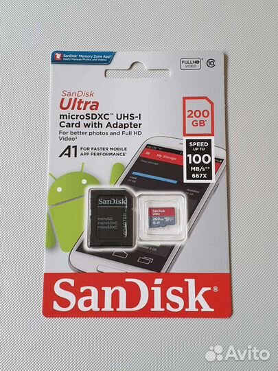 Карта памяти MicroSD 200Gb SanDisk Ultra новая