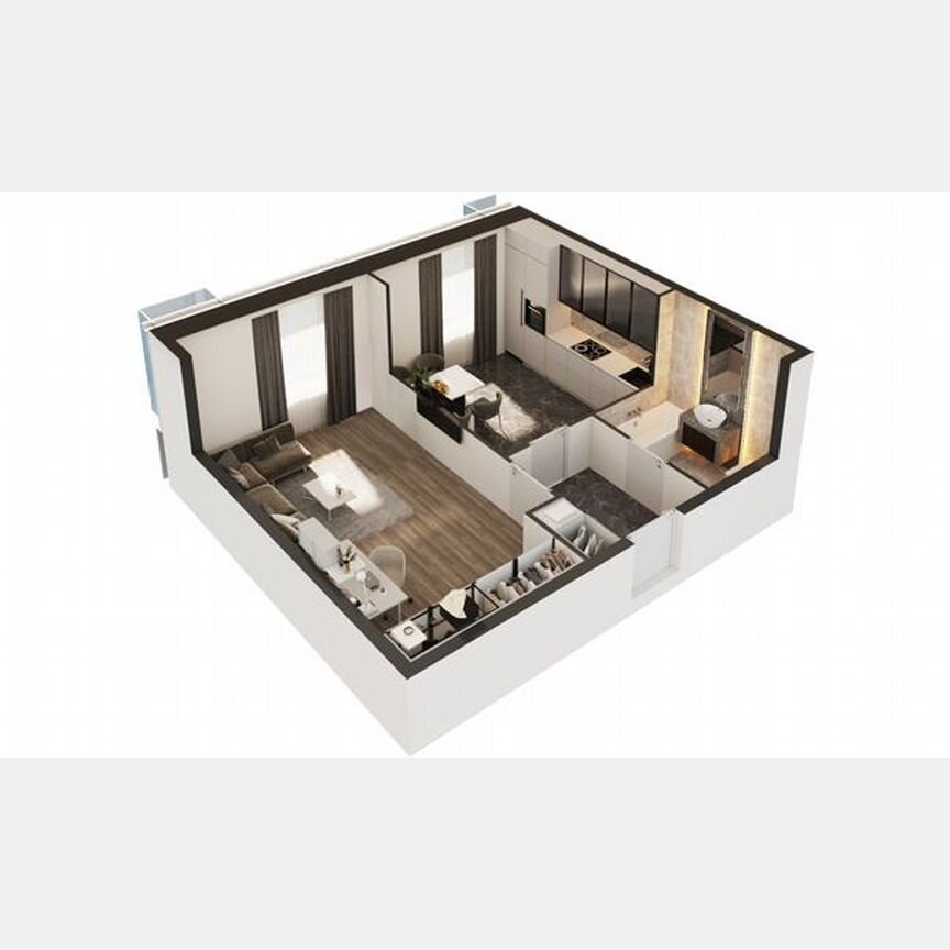 1-к. апартаменты, 44 м², 15/30 эт.