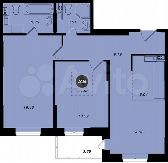 2-к. квартира, 71,2 м², 10/19 эт.