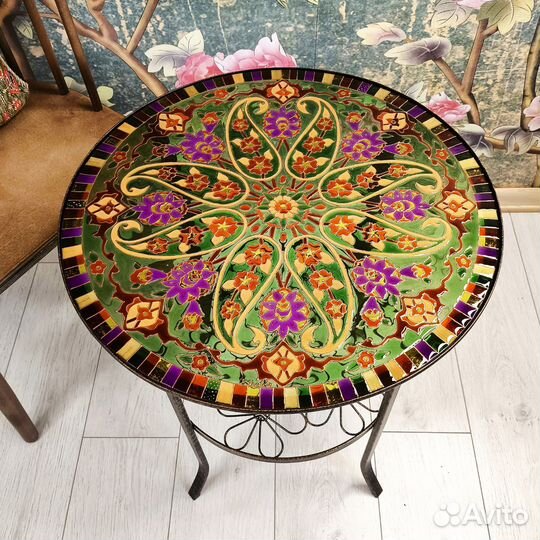 Стол журнальный,витражный эффект, Восток в зеленом