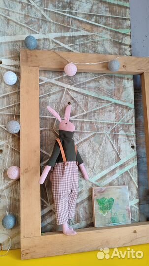 Текстильная интерьерная кукла в стиле тильда заяц