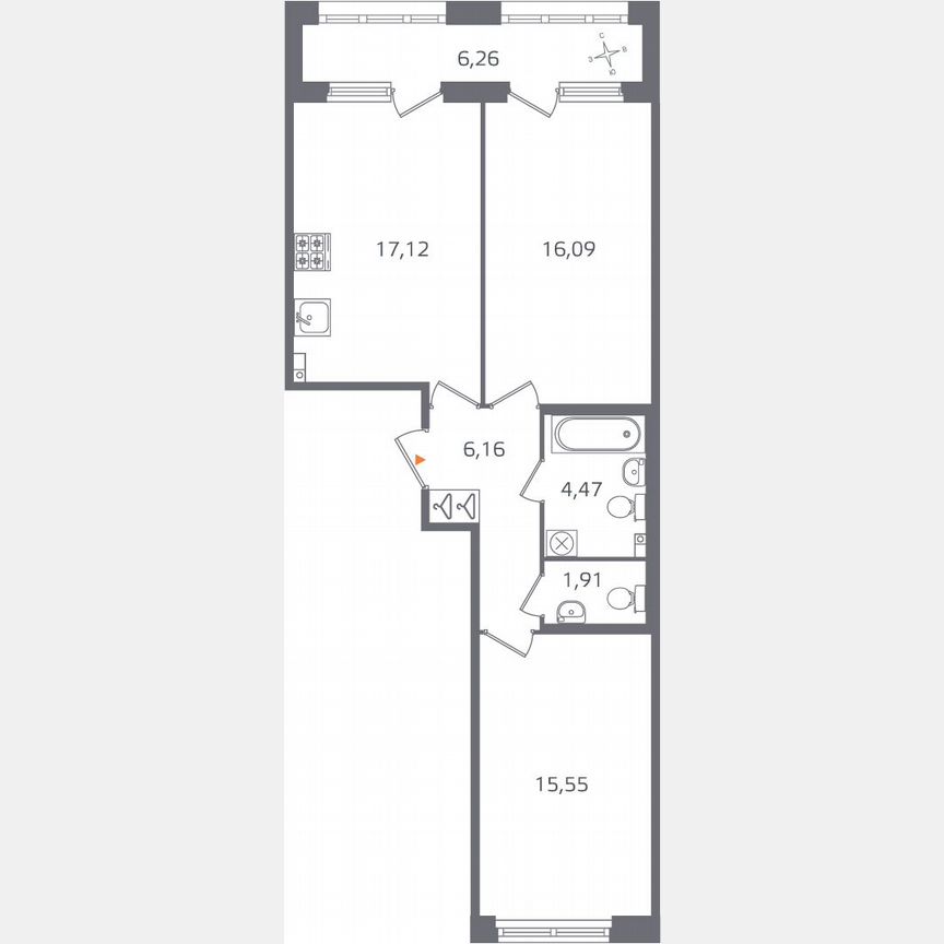 2-к. квартира, 64,4 м², 3/16 эт.