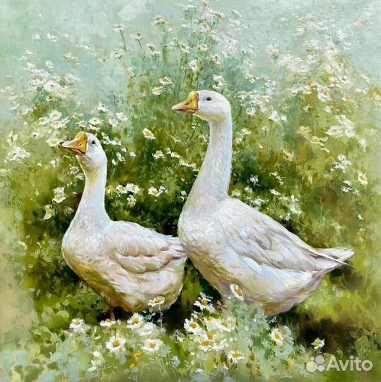 Картина маслом. Гуси