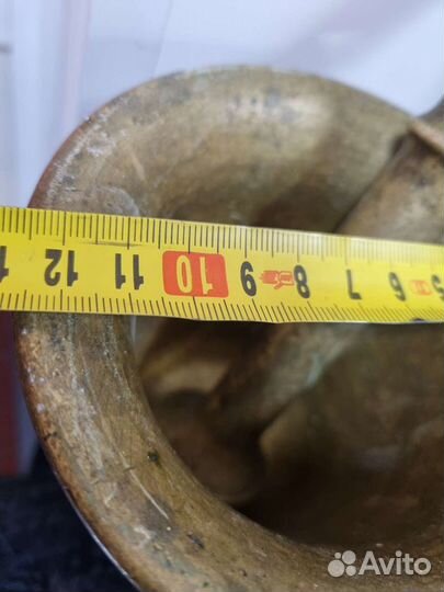 Старинная большая ступка С пестиком бронза