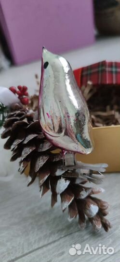 Елочная игрушка СССР птичка на прищепке