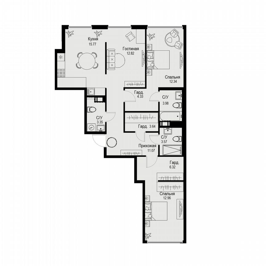 3-к. квартира, 90,2 м², 6/6 эт.
