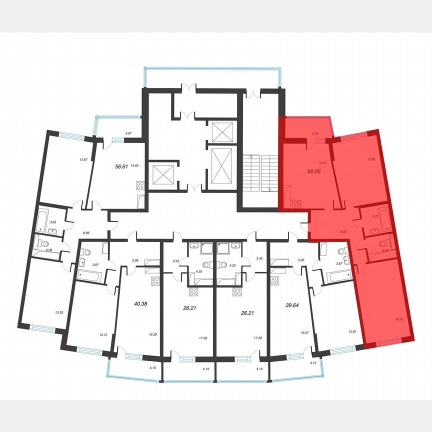 2-к. квартира, 61,9 м², 14/22 эт.