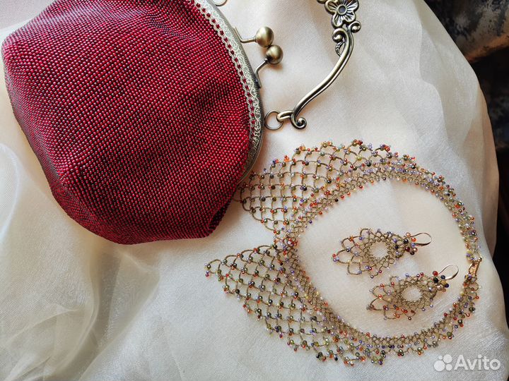 Воротник колье ожерелье кружево серьги сумка