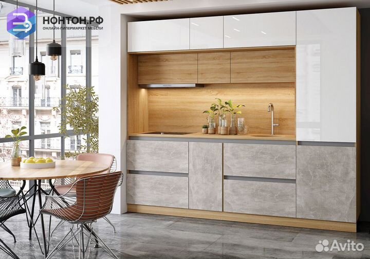 Кухня Карина №1 белый глянцевый / бетон светлый