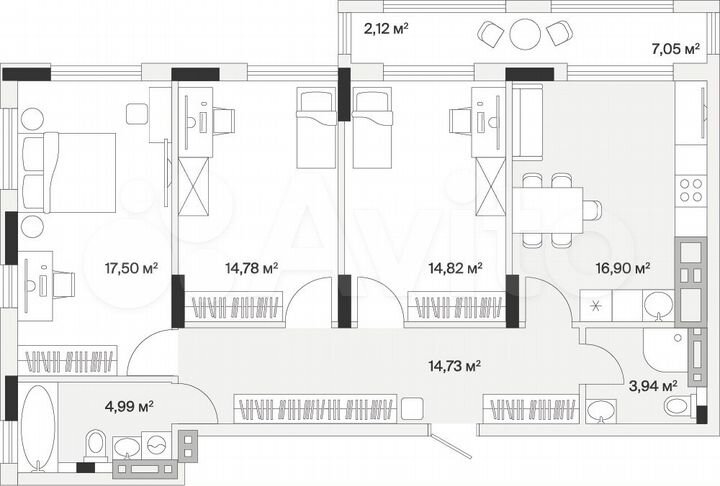 3-к. квартира, 89,8 м², 5/7 эт.