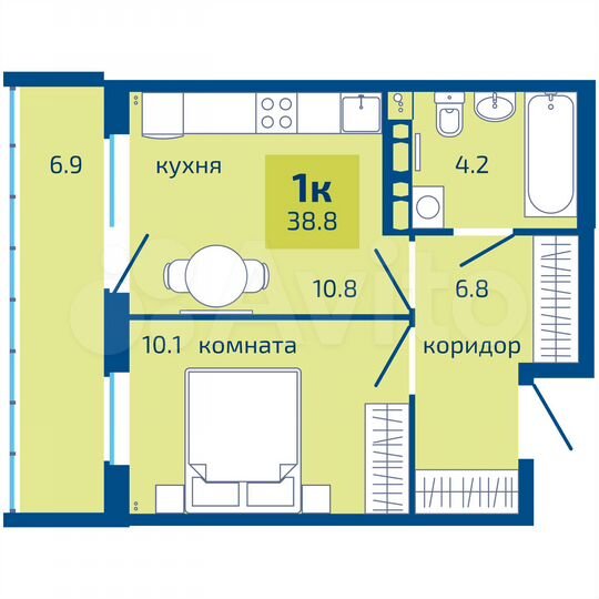 1-к. квартира, 38,8 м², 3/10 эт.