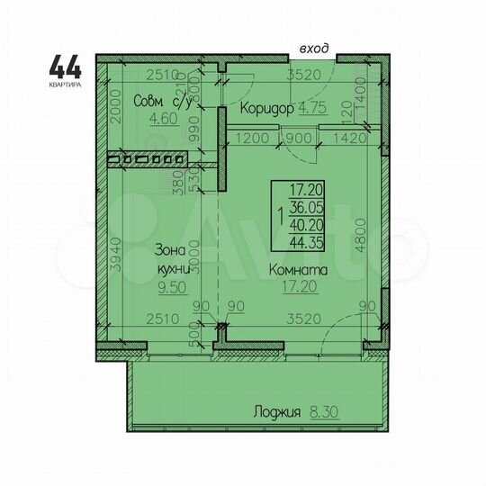 1-к. квартира, 40,2 м², 9/9 эт.