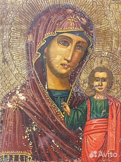 Старинная икона Казанской Божьей Матери