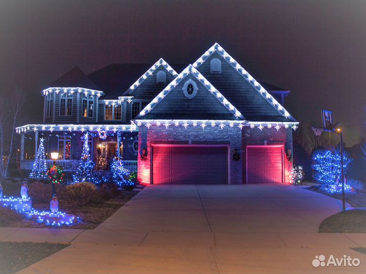 Освещение фасада гирляндами / Контурная подсветка