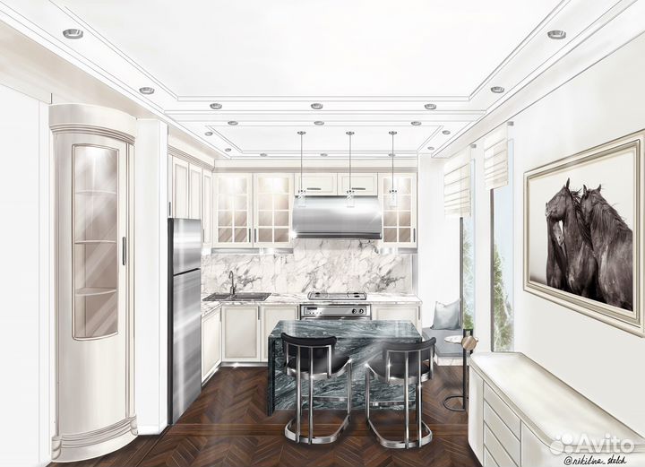 Рисую на заказ. Скетч интерьера