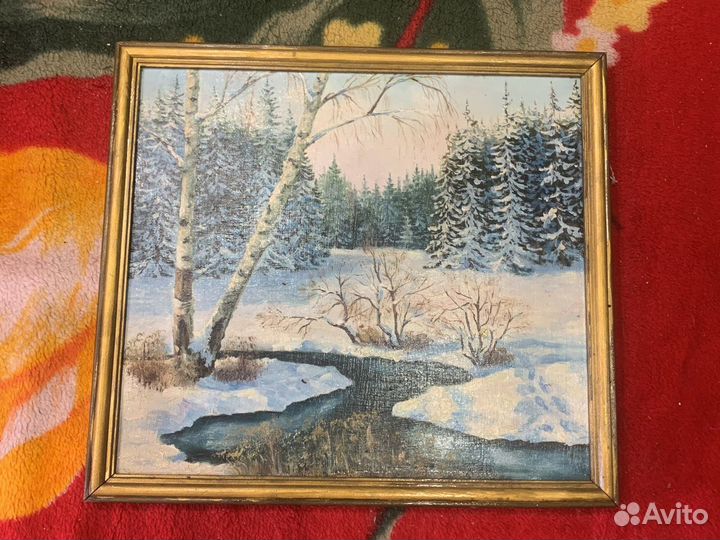 Картина маслом 34,38см Зимний полдень