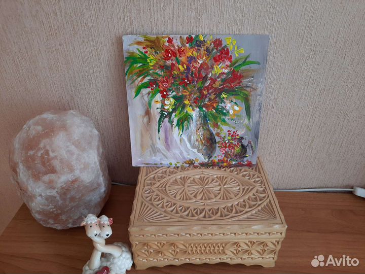 Картина маслом полевые цветы объемная живопись