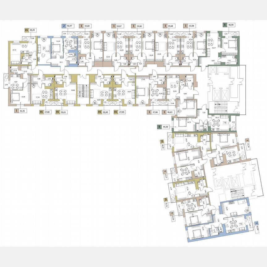 2-к. квартира, 45,4 м², 20/24 эт.