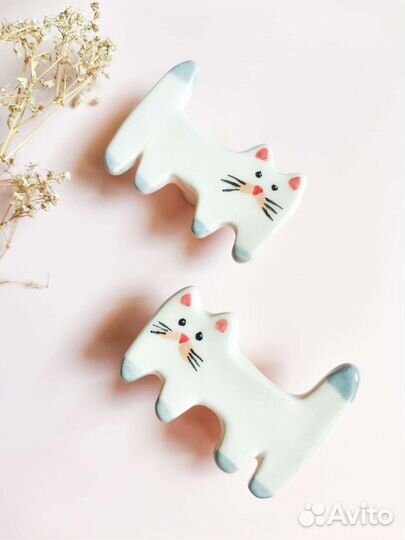 Мебельные ручки коты керамические