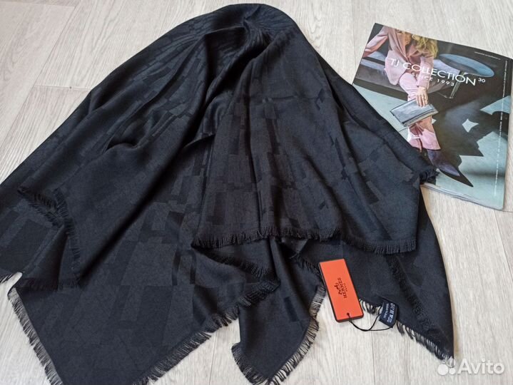 Черный платок шерсть Hermes