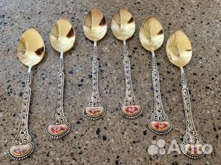 Новые ложки чайные мельхиор финифть золочениессср