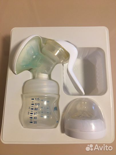Молокоотсос avent ручной + вкладыши для груди