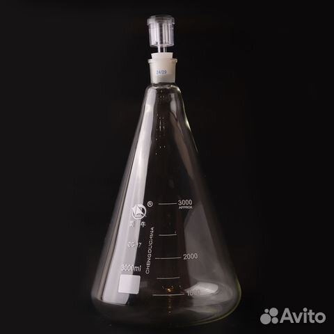 Коническая колба с пробкой и гидрозатвором 3000 мл