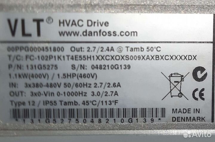 Инвертор FC-102P1K1 Danfoss VLT частотник
